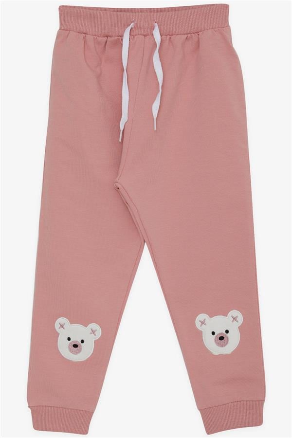 Girls' Sweatpants with Cute Teddy Bear Embroidery, Rose Pink (1-1.5 Years)
