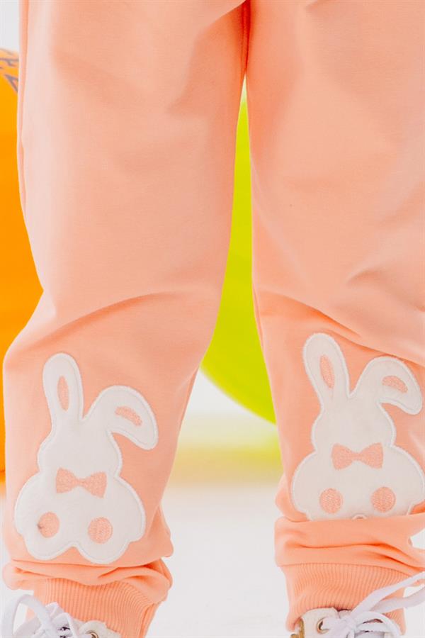 Baby Girl Sweatpants with Bunny Embroidery, Salmon Color (1-2 Years)