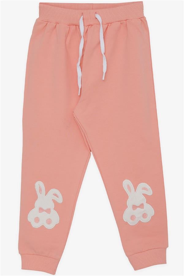 Baby Girl Sweatpants with Bunny Embroidery, Salmon Color (1-2 Years)
