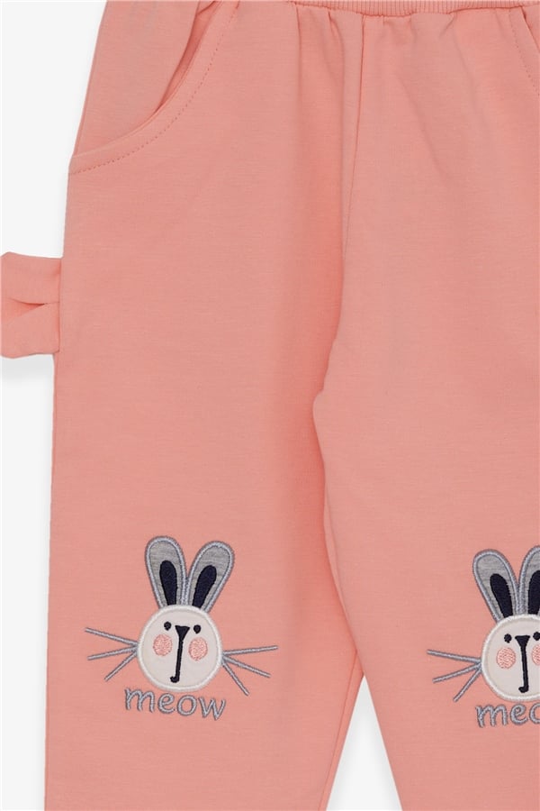 Baby Girl Sweatpants with Bunny Embroidery, Salmon Color (1-2 Years)