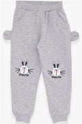Baby Girl Sweatpants with Bunny Embroidery, Light Grey Melange (1-1.5 Years)