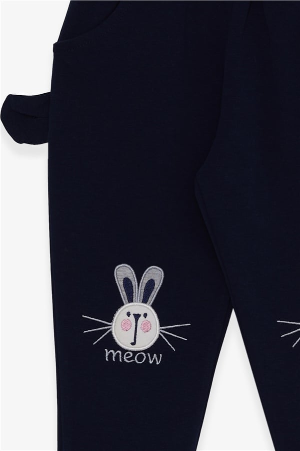 Baby Girl Sweatpants with Bunny Embroidery, Navy Blue (1-1.5 Years)