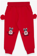 Baby Girl Sweatpants with Bunny Embroidery, Pomegranate Blossom (1-1.5 Years)