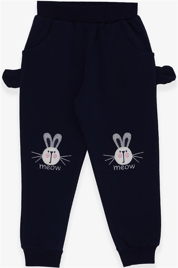 Baby Girl Sweatpants with Bunny Embroidery, Navy Blue (1-1.5 Years)