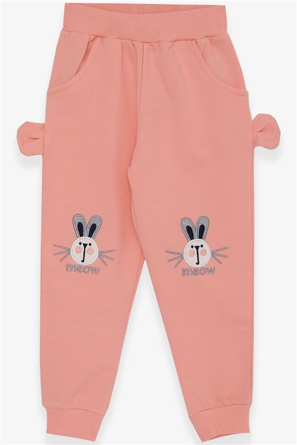 Baby Girl Sweatpants with Bunny Embroidery, Salmon Color (1-2 Years)