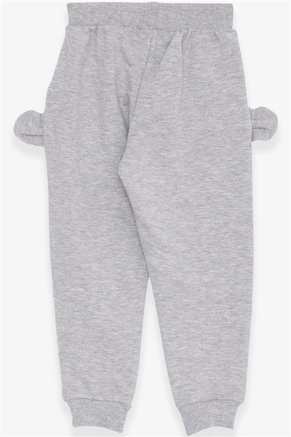 Baby Girl Sweatpants with Bunny Embroidery, Light Grey Melange (1-1.5 Years)