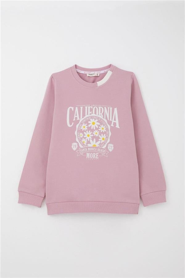 Girls' Tracksuit Set with Floral Print, Wide Leg, and Slit, Rose Pink (Ages 5-9)