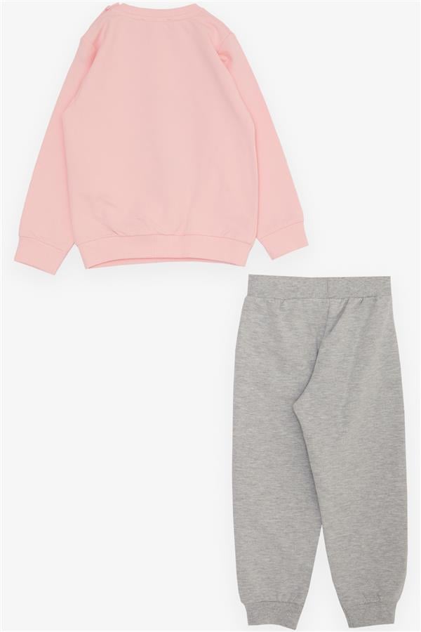 Girls' Tracksuit Set with Flower Theme and Bunny Embroidery, Pink (1-3 Years)