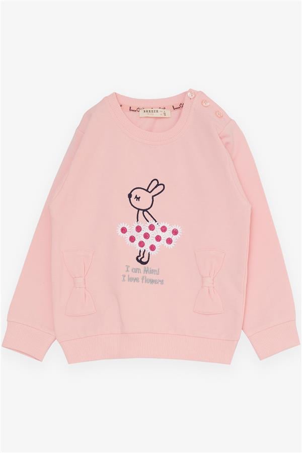 Girls' Tracksuit Set with Flower Theme and Bunny Embroidery, Pink (1-3 Years)