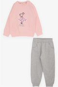 Girls' Tracksuit Set with Flower Theme and Bunny Embroidery, Pink (1-3 Years)