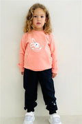 Baby Girl Tracksuit Set with Cute Wizard Bunny Print, Salmon (1-2 Years)