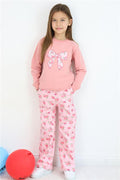 Girls' Tracksuit Set with Bow Print Pants and Floral Pattern, Rose Pink (1.5-5 Years)