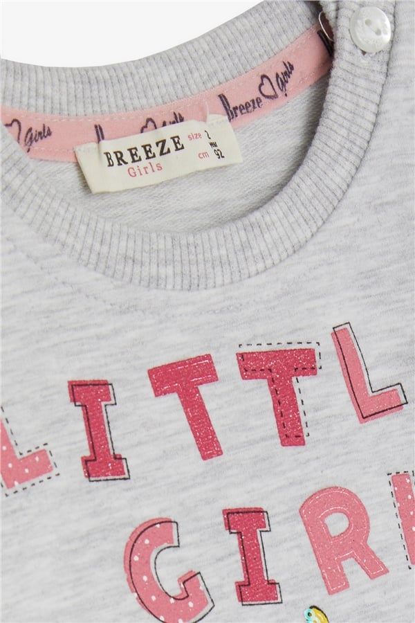 Baby Girl Tracksuit Set with Unicorn Print, Light Grey Melange (1-1.5 Years)
