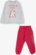 Baby Girl Tracksuit Set with Unicorn Print, Light Grey Melange (1-1.5 Years)