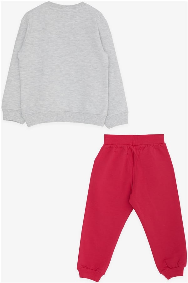 Baby Girl Tracksuit Set with Unicorn Print, Light Grey Melange (1-1.5 Years)