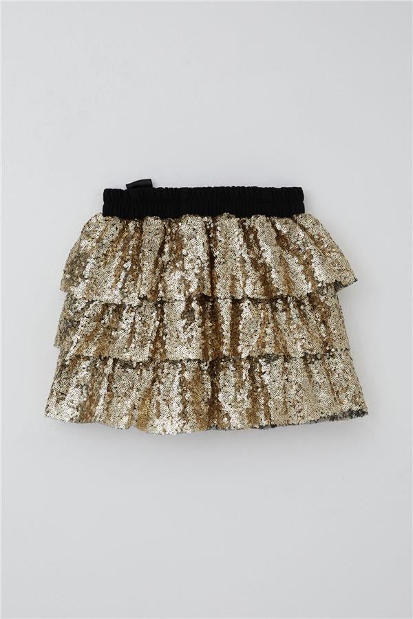 Girl's Layered Skirt with Sequin Bow Accessory, Gold (Ages 5-10)