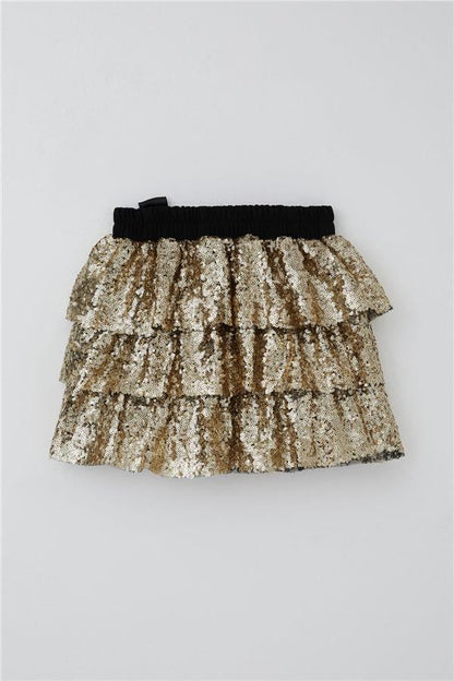 Girl's Layered Skirt with Sequin Bow Accessory, Gold (Ages 5-10)