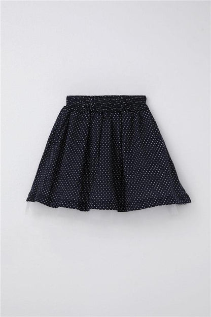 Girls' Skirt with Polka Dot Pattern and Tulle, Navy Blue (Ages 3-9)