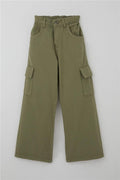 Girls' Gabardine Cargo Pants with Pocket Detail, Khaki Green (Ages 5-13)