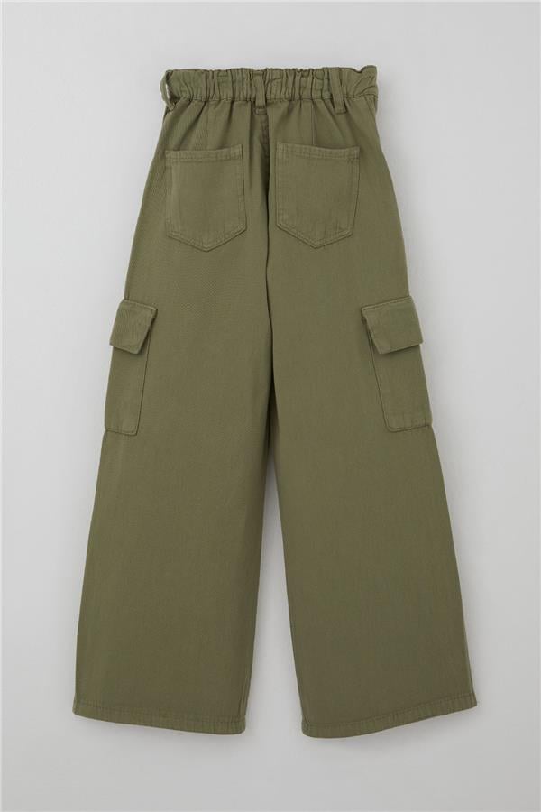 Girls' Gabardine Cargo Pants with Pocket Detail, Khaki Green (Ages 5-13)