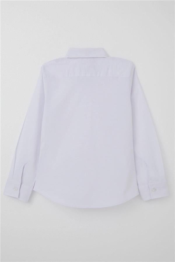 Girls' Shirt, Button-Down Waist, Emblem Detail, White (Ages 8-10)