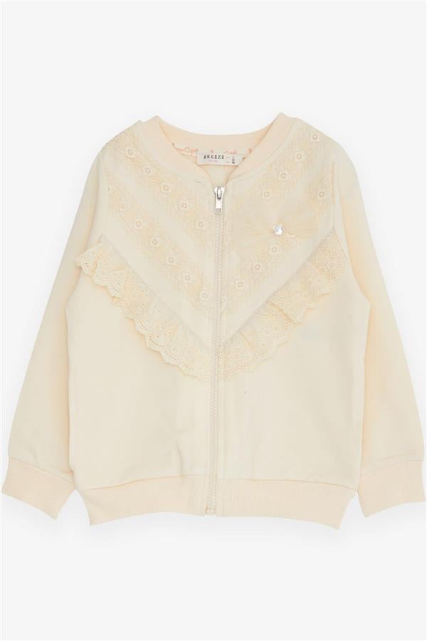 Girl's Cardigan with Lace, Cream Design (Ages 3)
