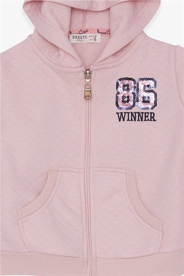 Baby Girl Cardigan Embroidered and Sequined, Powder Pink (1.5 Years)