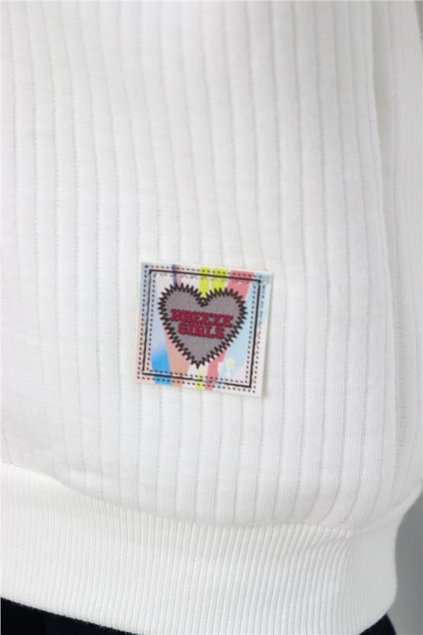 Girls' Cardigan, Love Theme, Colorful, Breeze Emblem, Hooded, Ecru (Ages 2-6)