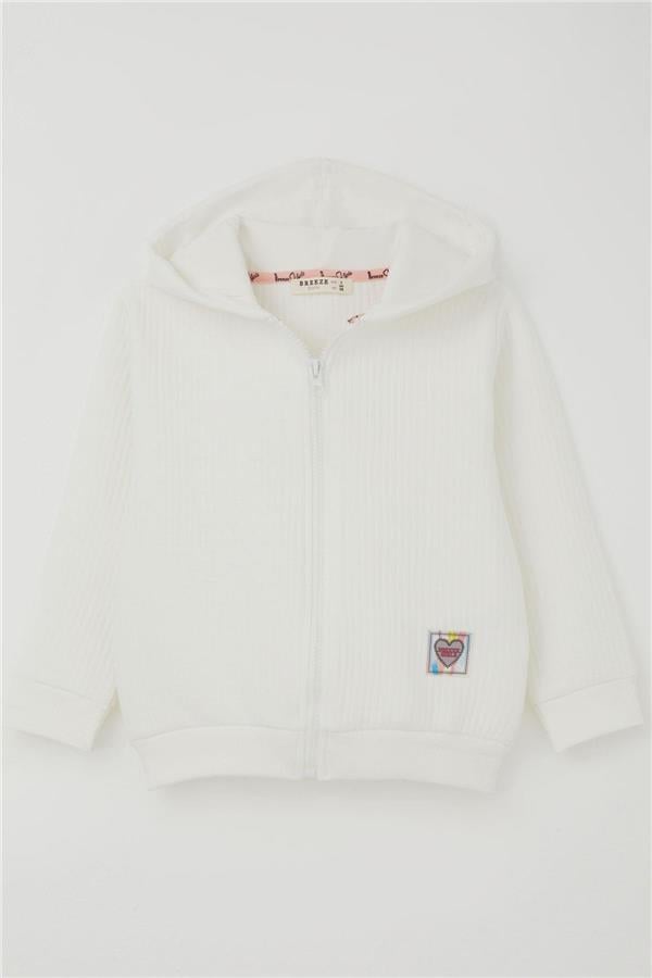 Girls' Cardigan, Love Theme, Colorful, Breeze Emblem, Hooded, Ecru (Ages 2-6)