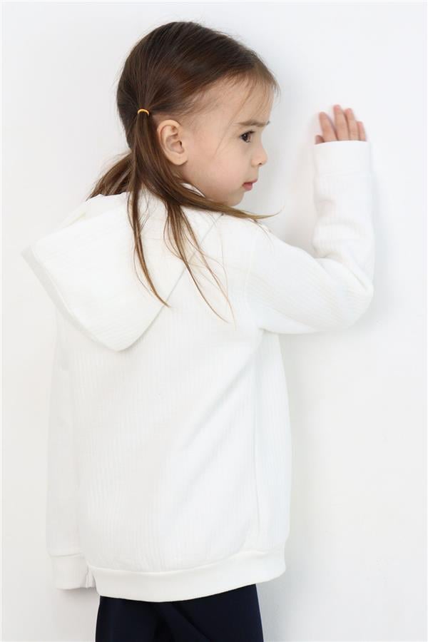Girls' Cardigan, Love Theme, Colorful, Breeze Emblem, Hooded, Ecru (Ages 2-6)
