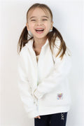 Girls' Cardigan, Love Theme, Colorful, Breeze Emblem, Hooded, Ecru (Ages 2-6)