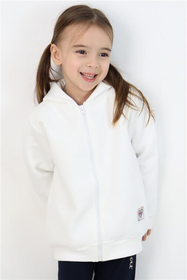 Girls' Cardigan, Love Theme, Colorful, Breeze Emblem, Hooded, Ecru (Ages 2-6)