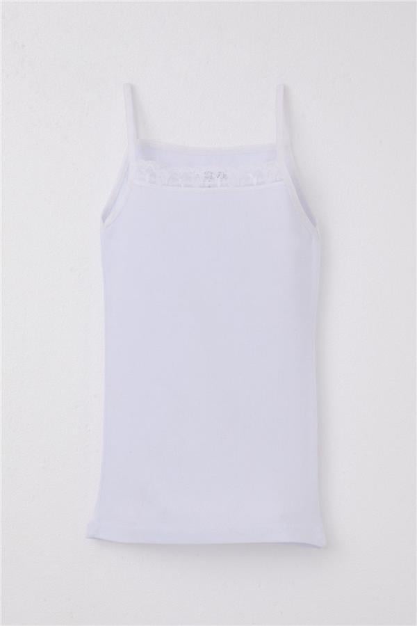 Girl's Thin Strap Camisole with Lace, White (3 Years)