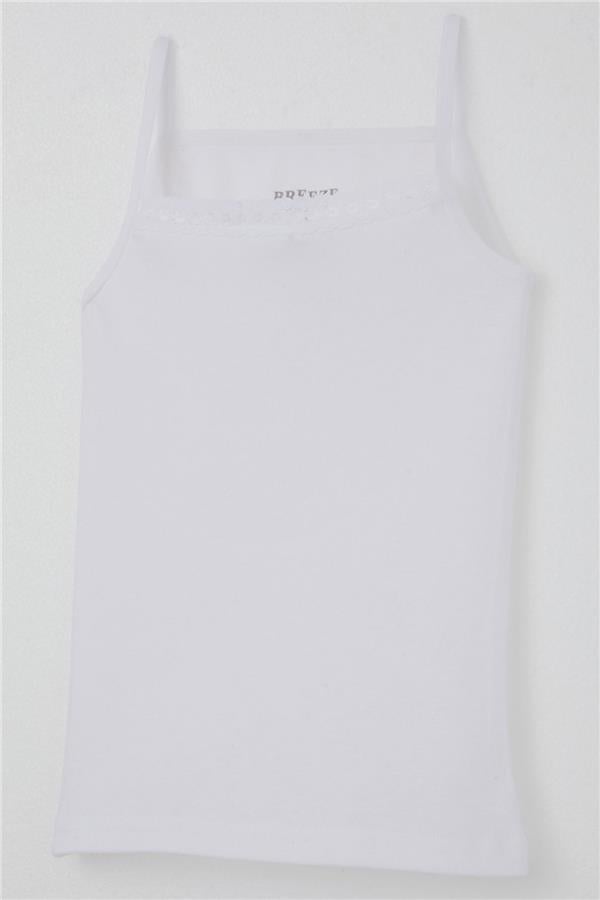 Girls' Thin Strap Camisole with Lace, White (Ages 3-7)