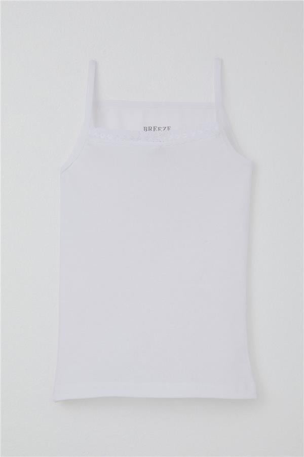 Girls' Thin Strap Camisole with Lace, White (Ages 3-7)