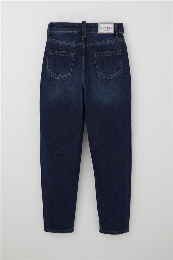 Girls' Dark Blue Jeans with Pockets and Button Closure (Ages 9-14)