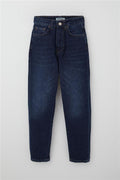 Girls' Dark Blue Jeans with Pockets and Button Closure (Ages 9-14)