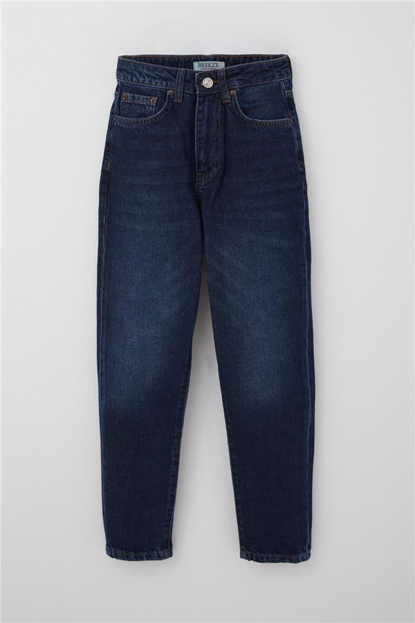 Girls' Dark Blue Jeans with Pockets and Button Closure (Ages 9-14)