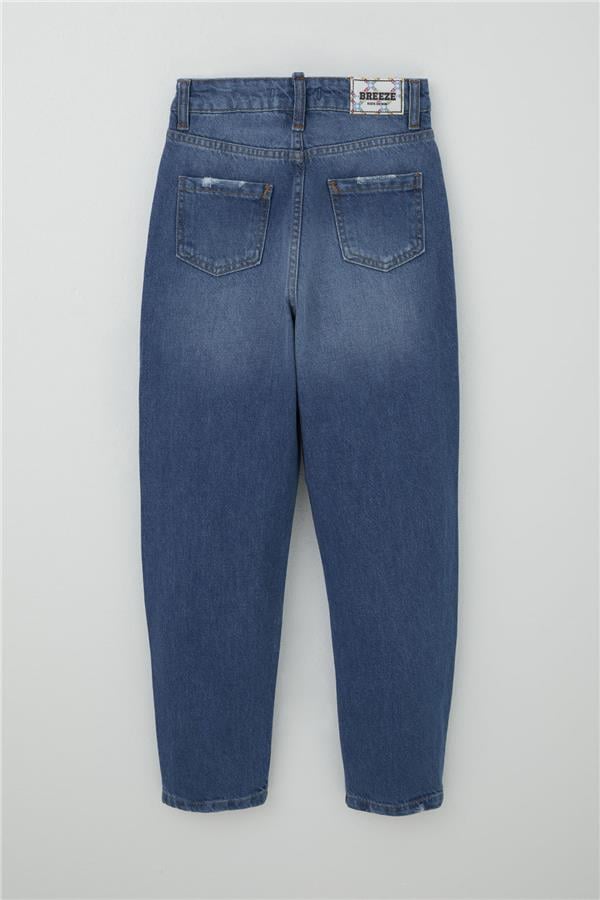 Girls' Jeans with Pockets and Buttons, Blue (Ages 9-14)