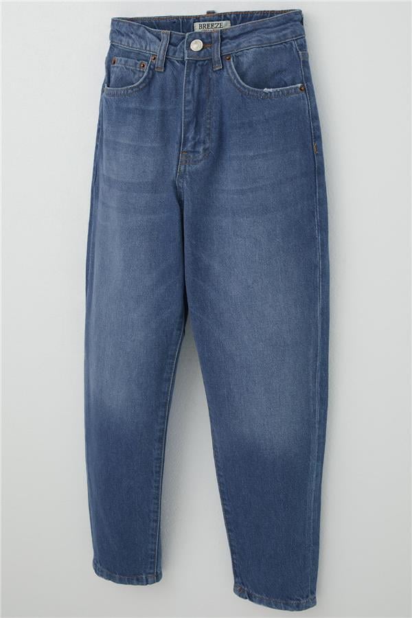 Girls' Jeans with Pockets and Buttons, Blue (Ages 9-14)