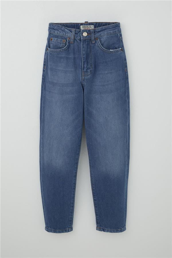 Girls' Jeans with Pockets and Buttons, Blue (Ages 9-14)