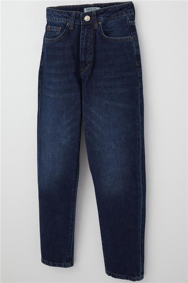 Girls' Dark Blue Jeans with Pockets and Button Closure (Ages 9-14)