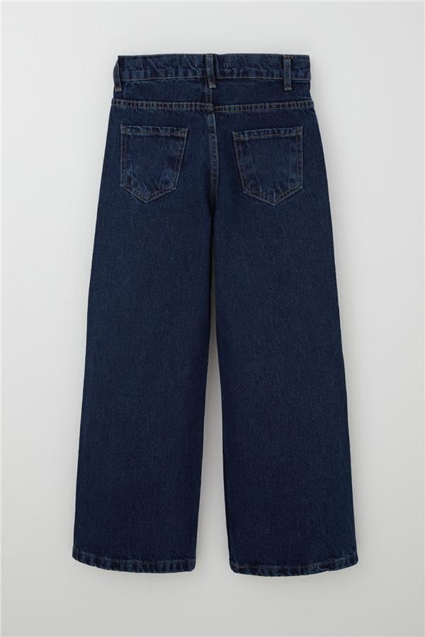 Girls' Dark Blue Jeans with Rhinestone Star Accessories (Ages 10-14)