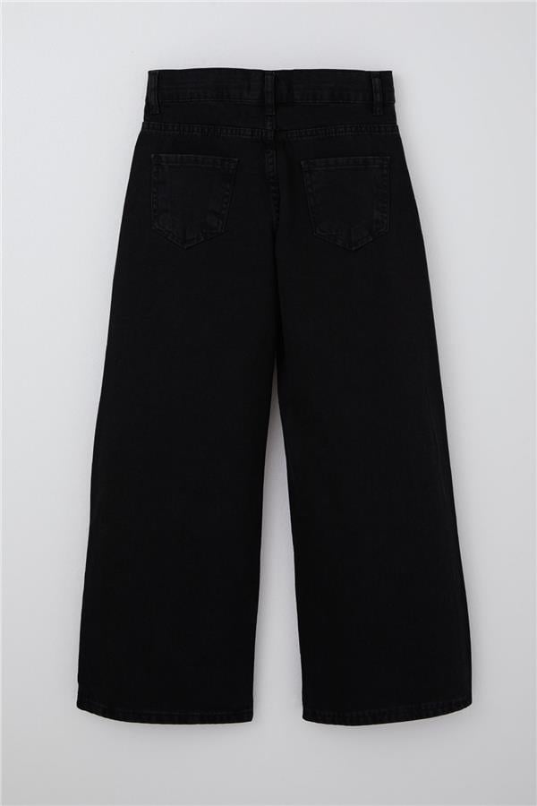 Girls' Jeans with Star Print, Zipper and Button Closure, Black (Ages 10-14)