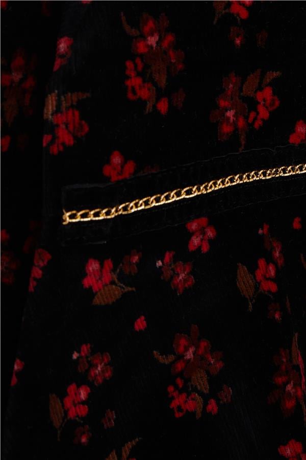 Baby Girl Velvet Long-Sleeved Dress with Floral Pattern, Black (2 Years)