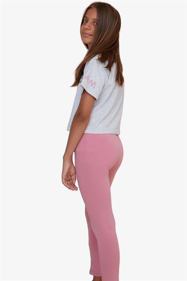 Girls' Capri Leggings and Crop Set with Printed Text, Light Grey Melange (Ages 8-12)