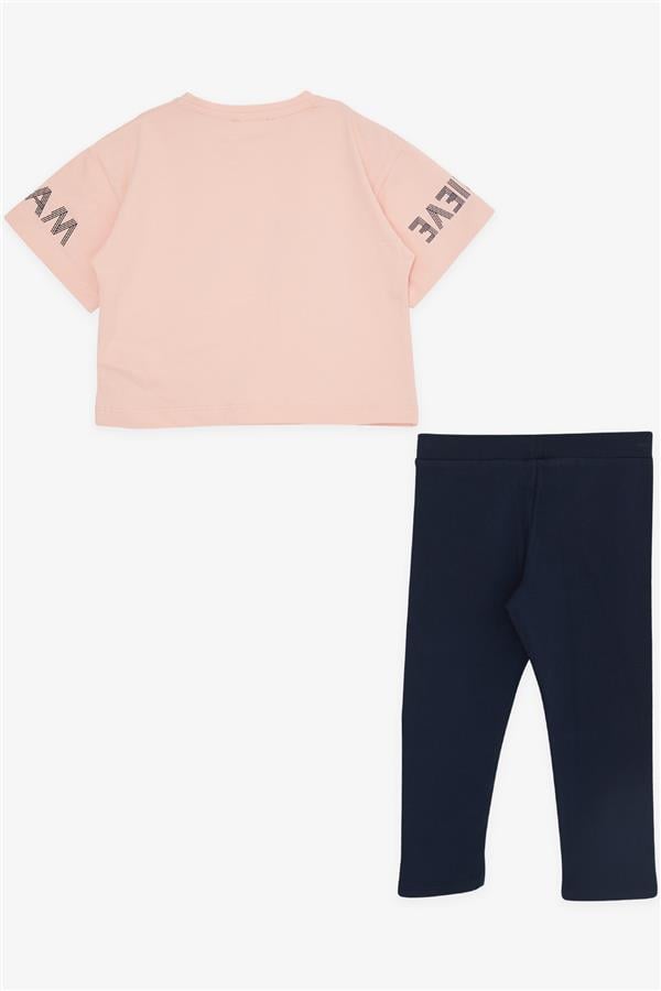 Girls' Capri Leggings and Crop Set with Printed Text, Salmon (Ages 8-12)