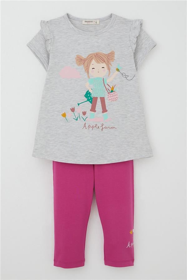 Girls' Capri Leggings Set, Girl's Print, Light Grey Melange (1-4 Years)