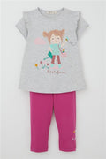 Girls' Capri Leggings Set, Girl's Print, Light Grey Melange (1-4 Years)