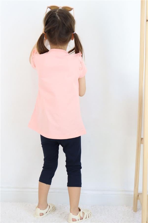 Girls' Capri Leggings Set with Farmer Girl Print, Salmon (Ages 1-4)